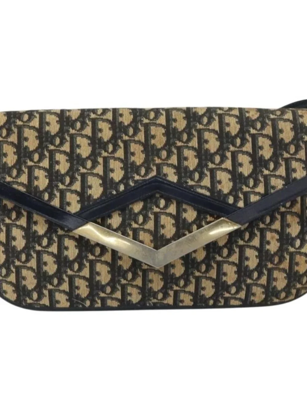 Christian Dior Trotter Canvas Shoulder Bag Navy Gold Auth 160820 - Picture 2 of 16